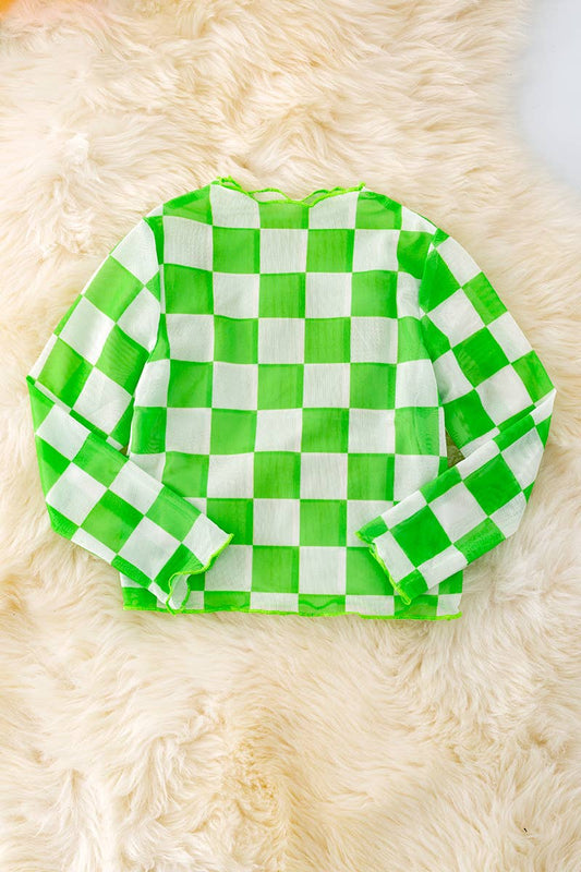 GREEN & WHITE CHECKERED MESH TOP