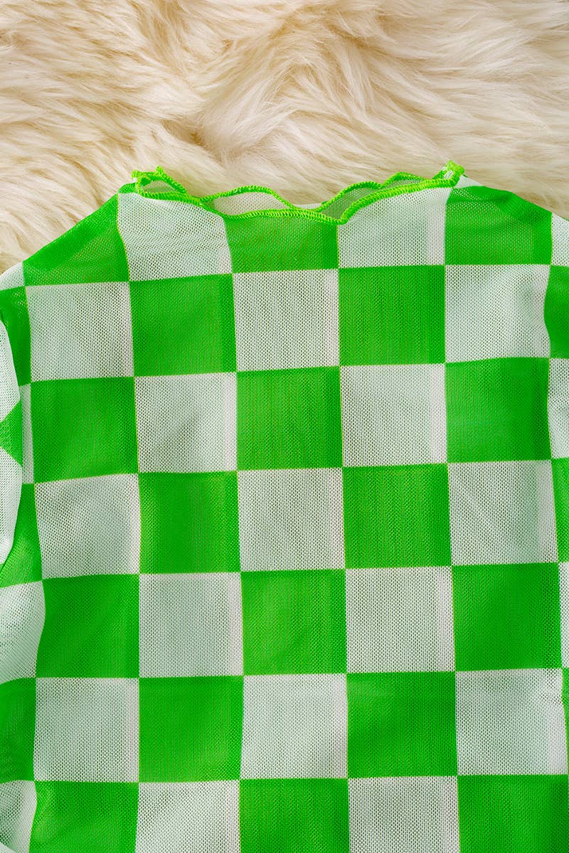 GREEN & WHITE CHECKERED MESH TOP