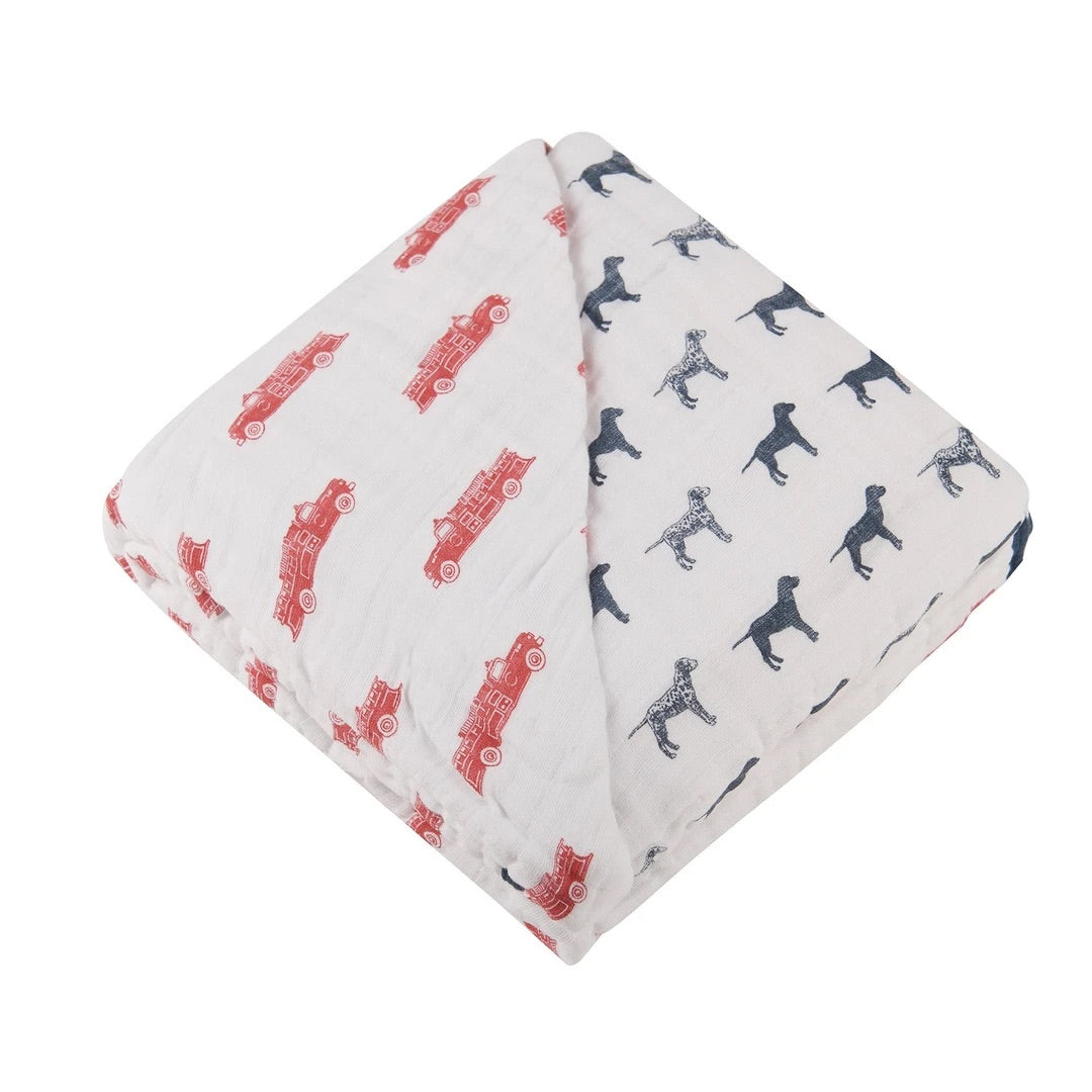 Fire Truck and Dalmatian Bamboo Muslin Newcastle Blanket