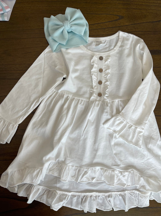 Sweet White Ruffle Button Dress