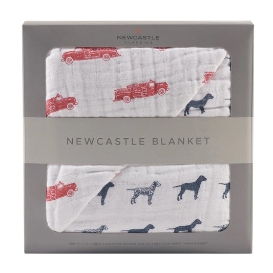 Fire Truck and Dalmatian Bamboo Muslin Newcastle Blanket