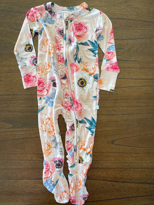 Floral Zip Bamboo Footie