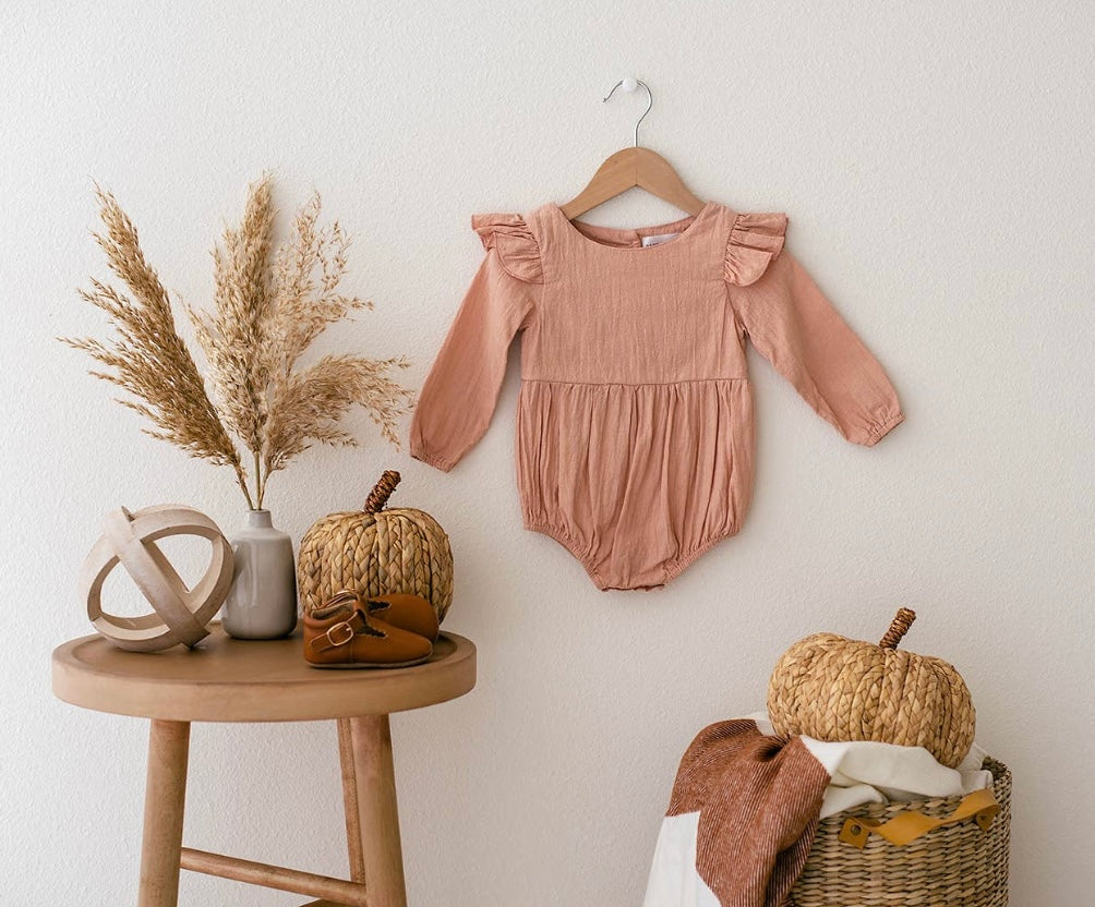 Blush Flutter Sleeve Linen Baby Romper